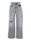 Icon Denim Grey High Waisted Jeans With Ripped Details In Denim Woman In Grey
