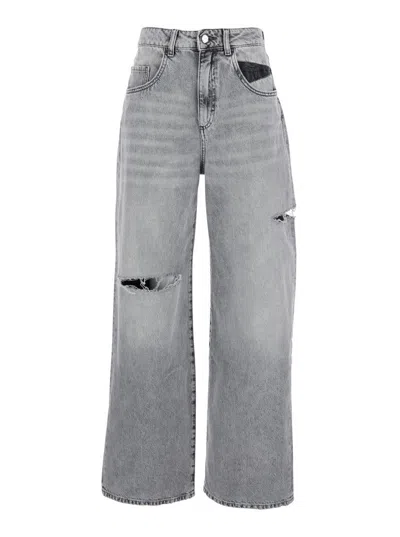 ICON DENIM GREY HIGH WAISTED JEANS WITH RIPPED DETAILS