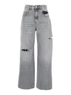 Icon Denim Grey High Waisted Jeans With Ripped Details In Denim Woman In Grey