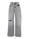 Icon Denim Grey High Waisted Jeans With Ripped Details In Denim Woman In Grey
