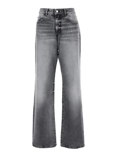 Icon Denim Grey Jeans With Wide Leg And Logo Patch On The Rear In Denim Woamn
