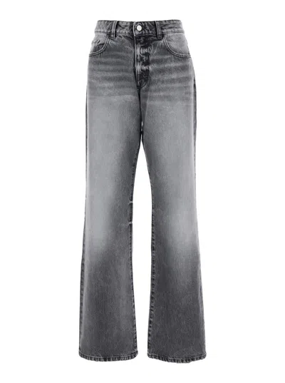 Icon Denim Grey Jeans With Wide Leg And Logo Patch On The Rear In Denim Woamn