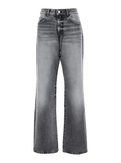 Icon Denim Grey Jeans With Wide Leg And Logo Patch On The Rear In Denim Woamn