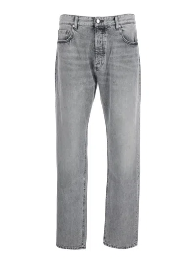 Icon Denim Grey Pants With Belt Loops And Rear Logo Patch In Denim Man