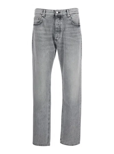 ICON DENIM GREY PANTS WITH BELT LOOPS AND REAR LOGO PATCH IN DENIM MAN