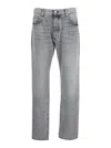 Icon Denim Grey Pants With Belt Loops And Rear Logo Patch In Blue