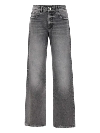 Icon Denim Grey Jeans With Wide Leg And Logo Patch On The Rear