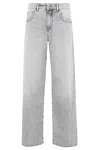 Icon Denim Bea Grey Jeans With Belt Loops And Logo Patch On The Rear In Denim Woman
