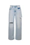 Icon Denim Poppy Light Blue Wide Jeans With Cut-out In Cotton Denim Woman In Blue