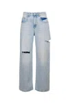 Icon Denim Poppy Light Blue Wide Jeans With Cut-out In Cotton Denim Woman In Blue