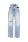 Icon Denim Poppy Light Blue Wide Jeans With Cut-out In Cotton Denim Woman In Clear Denim