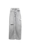 Icon Denim Grey High Waisted Jeans With Ripped Details In Denim Woman In Light Gray