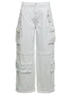 Icon Denim Rosalia White Low Waisted Cargo Jeans With Patch Pockets In Cotton Denim Woman In White