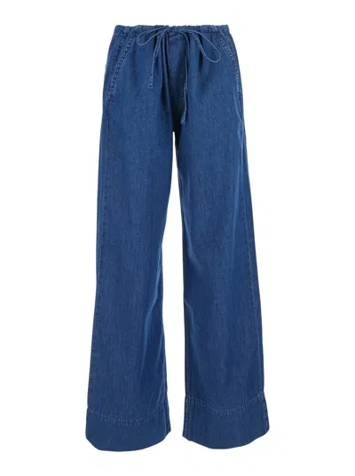 Icon Denim Jeans Woman Jeans Blue With Five Pockets And Vintage Detail In Cotton