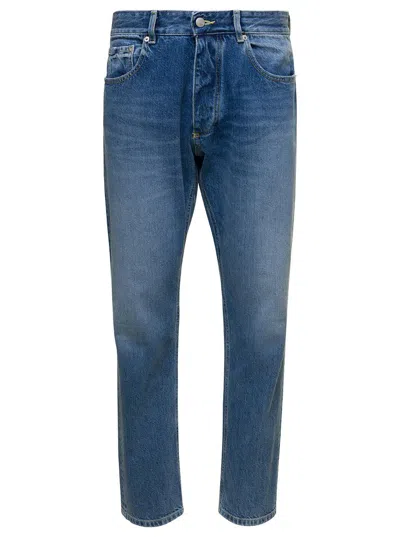 ICON DENIM 'KANYE' BLUE 5-POCKET JEANS WITH LOGO PATCH IN COTTON DENIM MAN