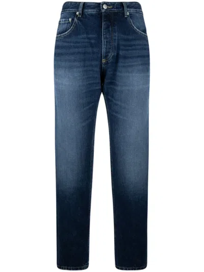 Icon Denim Blue Five Pocket Jeans With Logo Patch On The Back In Denim Man