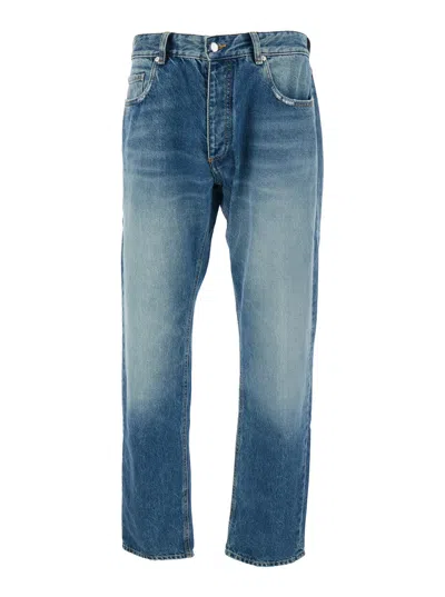 Icon Denim Kanye Logo Patch 5-pocket Cotton Denim Jeans With Embroidered Back Detail In Blu