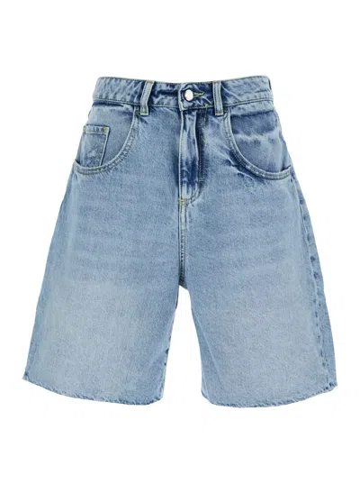 ICON DENIM BLUE BERMUDA PANTS WITH LOGO PATCH ON THE REAR IN DENIM WOMAN