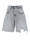 Icon Denim Lea Grey Bermuda Pants With Front Ripped Details And Logo Patch On The Rear In Denim Woman