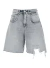 Icon Denim Lea Grey Bermuda Pants With Front Ripped Details And Logo Patch On The Rear In Denim Woman