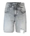 Icon Denim Lea Grey Bermuda Pants With Front Ripped Details And Logo Patch On The Rear In Denim Woman