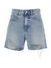 Icon Denim Light Blue Bermuda Pants With Wide Leg And Logo Patch On The Rear In Denim Woman In Blue
