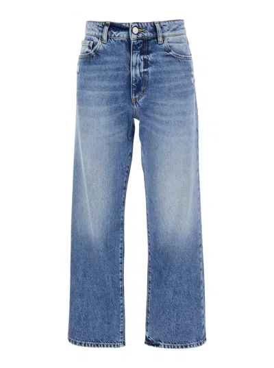 Icon Denim Light Blue Jeans With Logo Patch On The Rear And Ripped Detail On The Rear In Denim Woman