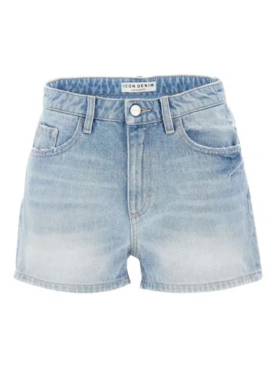 Icon Denim Logo-patch Shorts In Blue