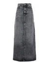 Icon Denim Grey High Waist Long Skirt With Logo Patch On The Rear And Logo Detail On The Rear In Blu