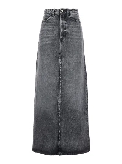 ICON DENIM GREY HIGH WAIST LONG SKIRT WITH LOGO PATCH ON THE REAR AND LOGO DETAIL ON THE REAR IN DENIM WOMAN