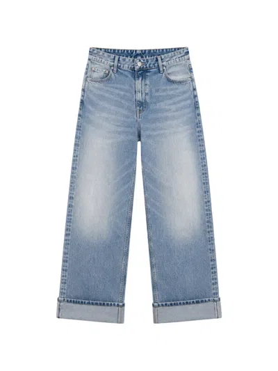 Icon Denim Monogram-pattern Turn-up Jeans In Blue