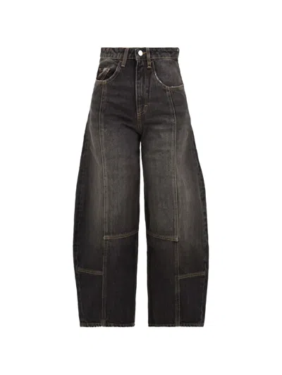 Icon Denim Panelled Barrel-leg Jeans In Black