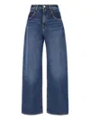 Icon Denim Blue High Waisted Wide Jeans In Cotton Denim Woman