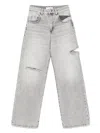 Icon Denim Grey High Waisted Jeans With Ripped Details In Denim Woman In Grey