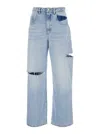 Icon Denim Poppy Light Blue Wide Jeans With Cut-out In Cotton Denim Woman In Blue