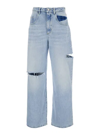 ICON DENIM POPPY LIGHT BLUE WIDE JEANS WITH CUT-OUT IN COTTON DENIM WOMAN