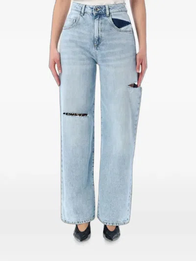 Icon Denim Poppy Wide-leg Distressed Jeans In Blue