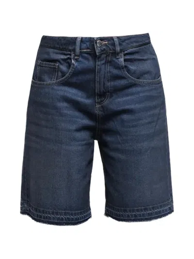 Icon Denim Raw-edge Wide-leg Denim Shorts In 블루