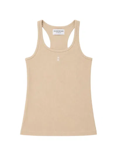 Icon Denim Ribbed-knit Star-patch Top In Neutral