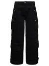 Icon Denim Rosalia Black Low Waisted Cargo Jeans With Patch Pockets In Cotton Denim Woman In Black