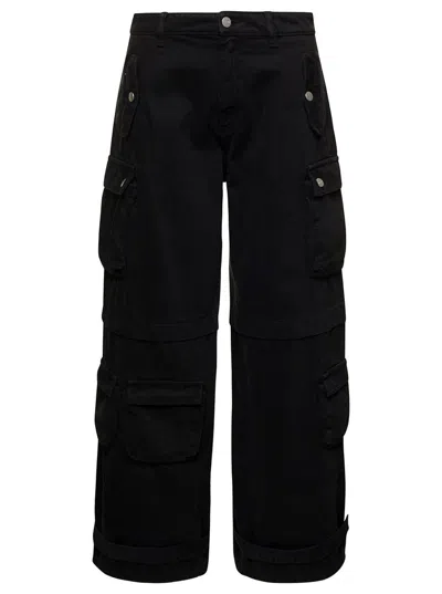 ICON DENIM 'ROSALIA' BLACK LOW WAISTED CARGO JEANS WITH PATCH POCKETS IN COTTON DENIM WOMAN