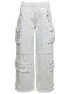 Icon Denim Rosalia White Low Waisted Cargo Jeans With Patch Pockets In Cotton Denim Woman In White