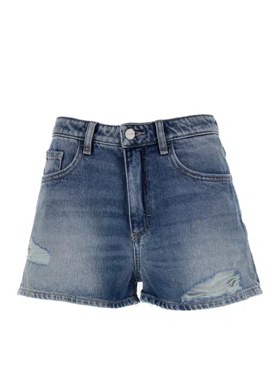 ICON DENIM 'SAM' BLUE SHORTS WITH RIPS IN COTTON DENIM WOMAN