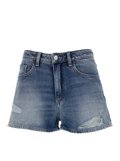 Icon Denim 'gio' Mini Light Blue Skirt With Patch Pockets In Cotton Denim Woman