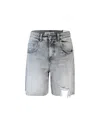 Icon Denim Lea Grey Bermuda Pants With Front Ripped Details And Logo Patch On The Rear In Denim Woman