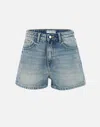 Icon Denim Light Blue Bermuda Pants With Wide Leg And Logo Patch On The Rear In Denim Woman In Blue