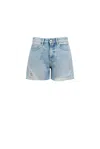 Icon Denim Light Blue Bermuda Pants With Wide Leg And Logo Patch On The Rear In Denim Woman In Blue