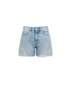 Icon Denim Light Blue Bermuda Pants With Wide Leg And Logo Patch On The Rear In Denim Woman In Blue