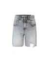 Icon Denim Lea Grey Bermuda Pants With Front Ripped Details And Logo Patch On The Rear In Denim Woman In Gray