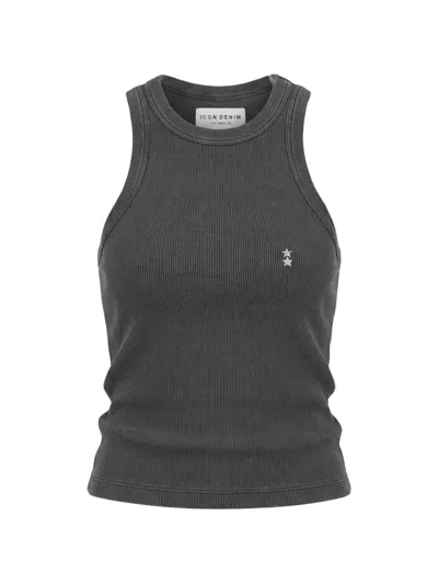 Icon Denim Star-embroidered Ribbed Tank Top In Gray